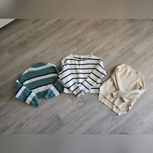 SHEIN Kids Striped Sweater Set - Green, White, Beige